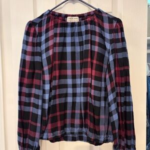 Cloth & Stone Black and Blue Checkered Blouse